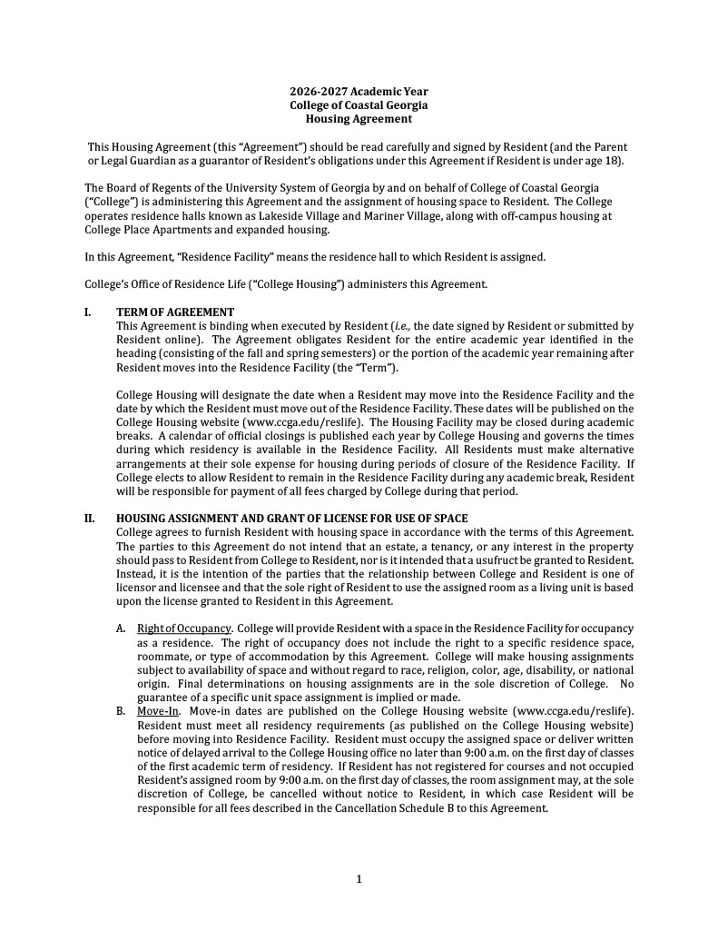 2026-2027 Campus Housing Agreement